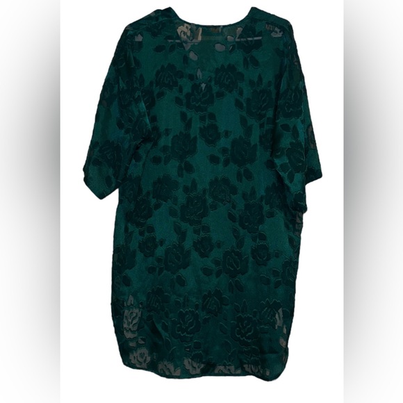 Vintage VICTORIA SECRET Gold Label Emerald Green Sheer Floral Night Shirt LARGE - Picture 2 of 4
